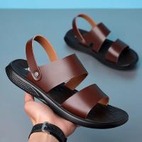 Sandalias cómodas de verano con plataforma para pie plano, sandalias de cuero con suela gruesa antideslizantes para hombre, zapatillas de fondo suave para playa al aire libre - details 2