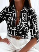 Blusa elegante para mujer, Top de manga larga con estampado de rayas, camisa con bolsillo, primavera y otoño, 2023 - details 1
