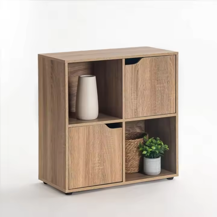 Mueble de Almacenamiento de Madera Natural Puerta Abierta, Compartimentos Organizados, 120x29x60 cm para Estudio, Dormitorio, Salón, Oficina y Biblioteca - 1
