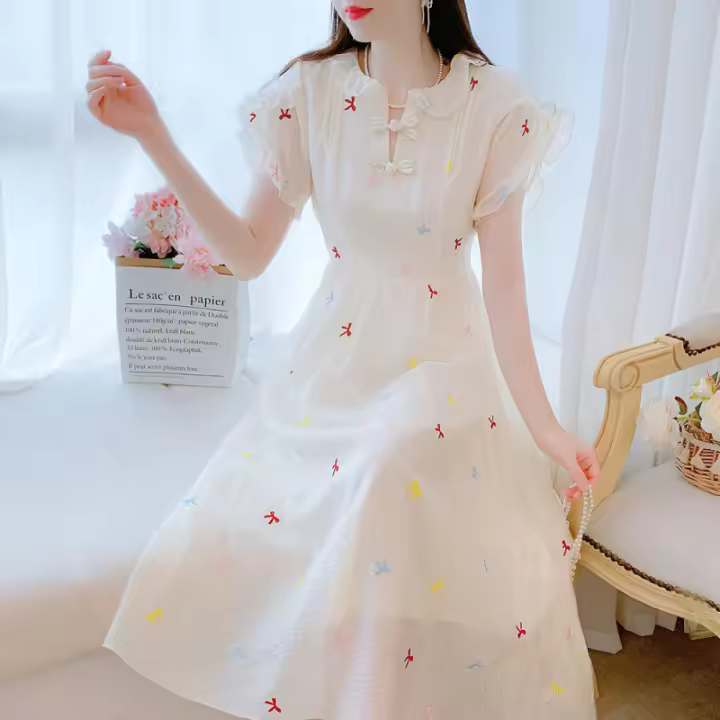 Vestido Cheongsam mejorado de estilo chino para mujer, falda larga de hada de diseño francés, novedad de verano, 2025 - 1