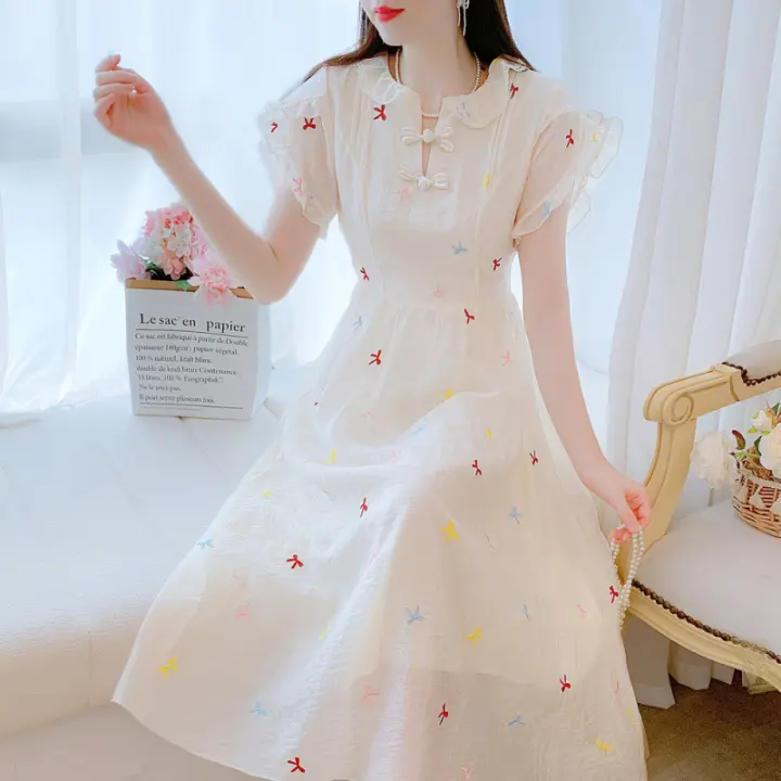 Vestido Cheongsam mejorado de estilo chino para mujer, falda larga de hada de diseño francés, novedad de verano, 2025 - 1