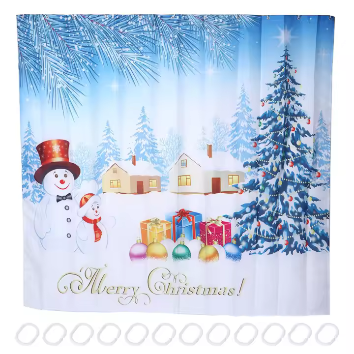 Cortina de ducha impermeable con diseño navideño, cortina de baño con ganchos colgantes, 200x180cm - 1