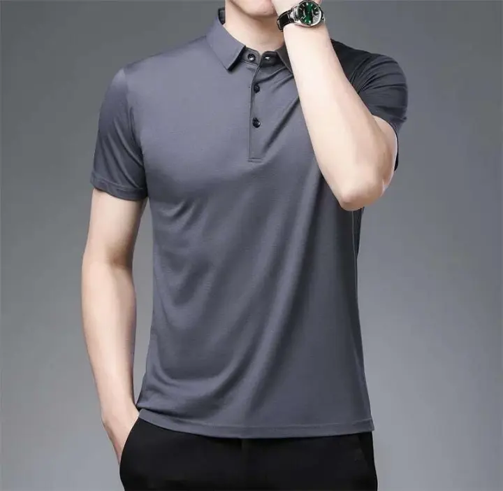 polos hombre manga corta ropa hombre 2025 Nuevo POLO de negocios de color sólido para hombre Moda de verano Pantalón corto casual Manga cómoda y transpirable Top - 1