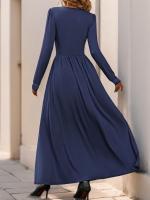 Elegante Vestido de Manga Larga para Mujer Color Sólido, Cuerpo a Justa, Corset, Línea A, Algodón, Chic - details 25