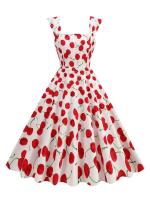 Vestido de Algodón Retro de Cuello Cuadrado Hepburn Estilo Pinup de los 50-60 para Mujeres - details 13