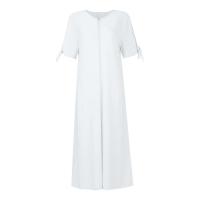 Elegante Vestido de Manga Corta con Cuello Redondo Color Sólido, Moda Casual con Bolsillos y Botones - details 8