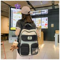 Nueva y bonita versión coreana de la mochila del campus ins para estudiantes femeninas de primaria y secundaria de gran capacidad, mochila ancha con correa para el hombro fuerte y duradera. - details 10