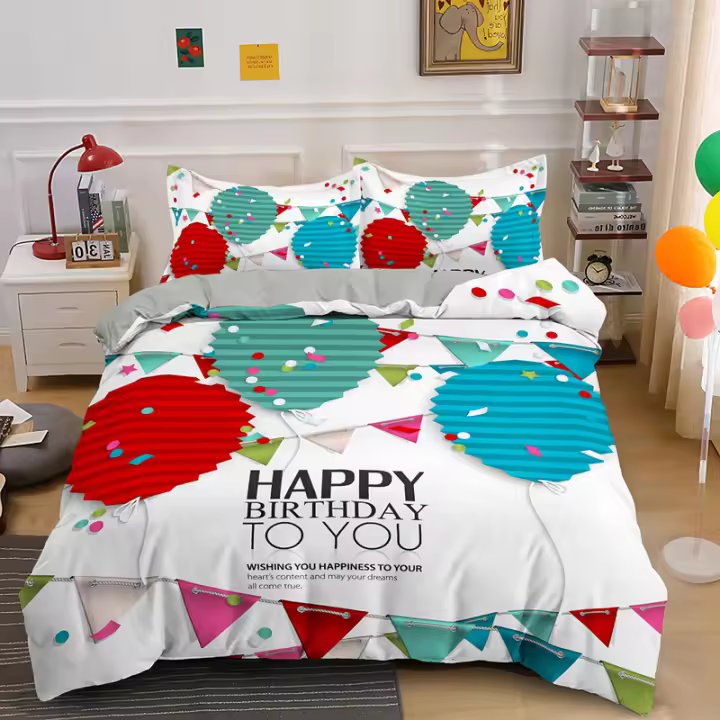 Funda de edredón Regalo de feliz cumpleaños Juego de cama Fiesta Festival Funda nórdica Rey/Reina para niños Niños Niñas Dibujos animados 2/3PCS Funda de edredón de poliéster - 1