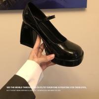 Primavera y otoño negro Mary Jane zapatos mujer cabeza redonda francesa tacón grueso con falda hebilla de una palabra y Mary Jane tacones altos - details 1