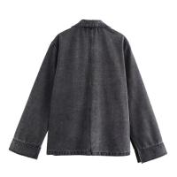 Cazadora vaquera corta + vaqueros de pernera ancha con pliegues drapeados, traje, blazer, casual Cuello con solapas, top de manga larga, pantalones sueltos - details 3