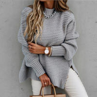 Autumn winter women knitted sweater loose warm elegant solid batwing sleeve side split pullovers - details 10