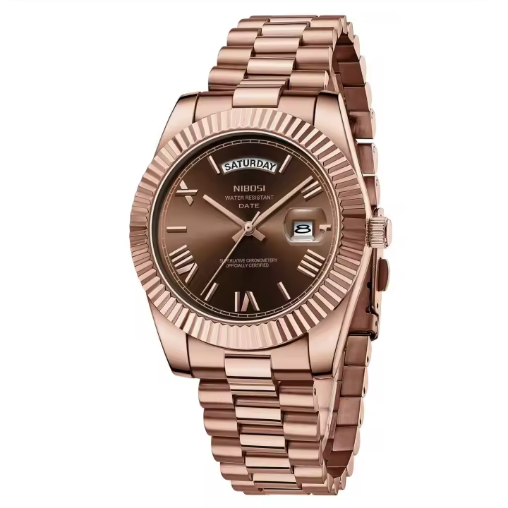 Reloj de Acero Inoxidable NIBOSI de Cuarzo Analógico Resistente al Agua, Diseño Clásico de Negocios para Hombres, Automático, Correa de Cuero - 1