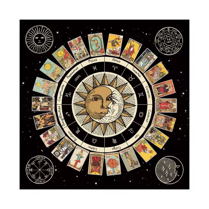 Mantel de Tarot Tela de Altar de Astrología de Rueda del Zodiaco Almohadillas de Tarjetas de Oracle de Hechicería para Decoración del Hogar - 1