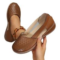 Sandalias de cuña con diseño calado Retro para mujer, zapatos de plataforma transpirables sin cordones, cómodos para caminar - details 0