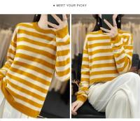 Jersey de Primavera para Mujer Suéter a Rayas de Dos Colores Suéter de Manga Larga con Cuello Redondo Nuevo Jersey de Algodón 100% - details 16
