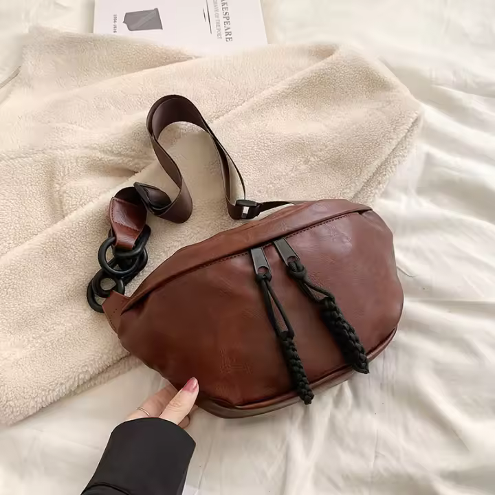 Bolsa Casual Unisex de Gran Capacidad Diseño Oblíquo de Hombro, Estilo Europeo Americano, Color Sólido PU, Bolsa de Viaje Versátil - 1