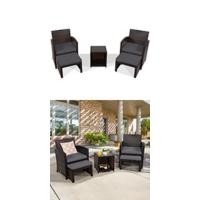 Conjunto de Muebles de Jardín 3 Piezas, 2 Sillones de Polirratán y 1 Mesa con Tablero de Cristal, Juego de Bistro con Cojines, Mesa y Silla para Terraza, Jardín, Patio - details 13
