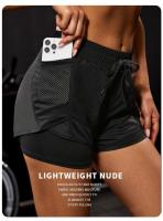 Pantalones cortos deportivos elásticos para mujer con bolsillos, mallas falsas de Yoga para correr y entrenar, tamaño real - details 1