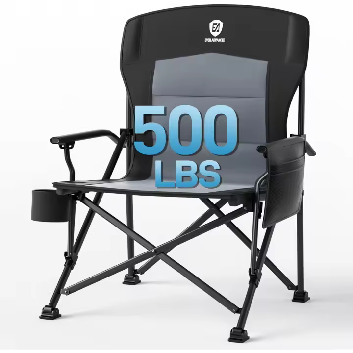 Silla de Camping Plegable 230KG Cargable Silla Plegable 62cm Anchura de Asiento con Bolsillo Lateral y Portavasos Silla Plegable de Gran Tamaño para Camping Exterior Balcón Jardín - 1
