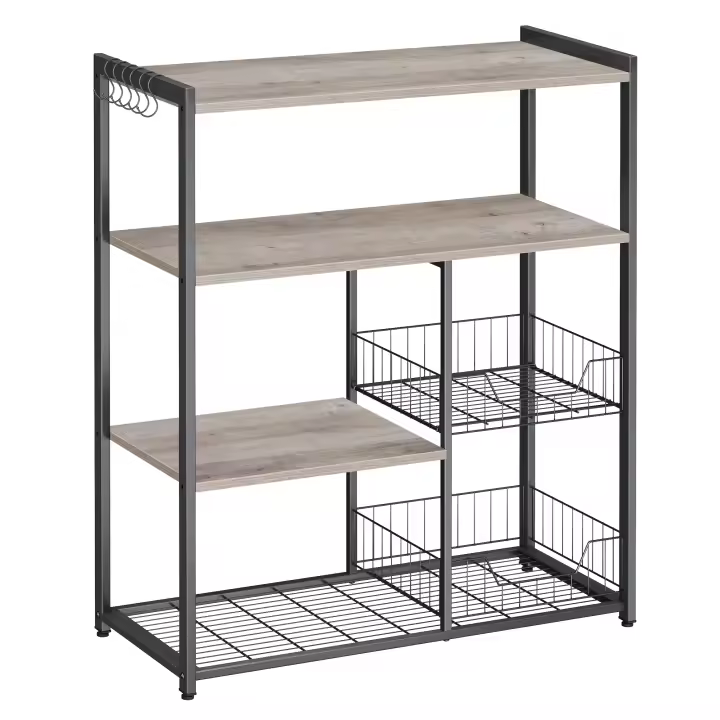 Estantería de Cocina de Metal con 2 Cestas Estante para Microondas, con Estantes y Ganchos - 1