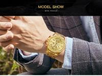 Reloj de lujo para hombre dorado, esfera grande y llamativa, luminoso, resistente al agua, de acero inoxidable, éxito de ventas en Oriente Medio para hombre de negocios. - details 5
