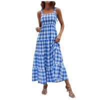 Vestidos largos bohemios para mujer, ropa sin mangas a cuadros, informal, para vacaciones y playa, verano - details 1