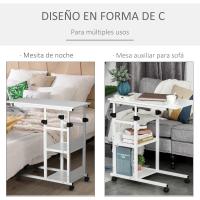 Mesa Auxiliar con Ruedas 80x40 cm Mesa para Sofá en Forma de C con Altura Ajustable 3 Niveles de 72-82 cm Marco de Metal para Salón Cocina Negro - details 12
