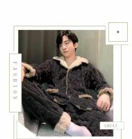 Conjuntos de pijamas informales de alta calidad para hombre, ropa de casa de franela gruesa para otoño e invierno, trajes de dormir de terciopelo Coral cálido a la moda para hombre - details 2