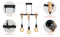 Goeco-Lámpara de Araña Industrial Retro, Lámpara Colgante de Metal Retro de 3 luces con cable base ajustable E27, para comedor - details 1