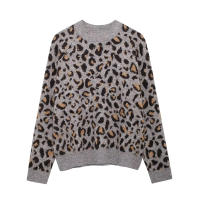 TRAFZA-para Mujer, Jersey elegante con estampado de leopardo y Jacquard, jersey de manga larga con cuello redondo, Top tejido - details 1