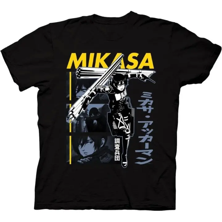 Camiseta de manga corta para hombre, camisa con estampado de Attack on Titan, Mikasa Ackerman Thunder lanzas, Flashback Crew - 1