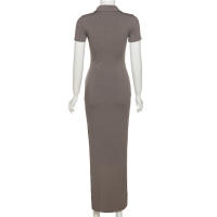 BUNO-Vestido largo de oficina para mujer, de manga corta con cuello vuelto traje elegante, abertura lateral y botón, moldeador de cuerpo, moda de calle - details 11
