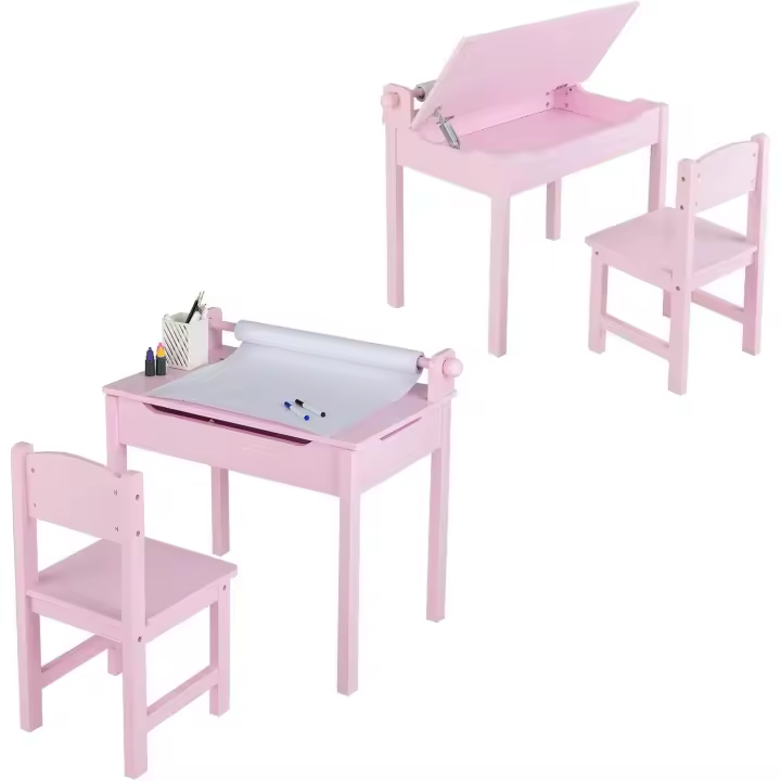 Mesa de Actividades para Niños de Madera Con Silla Escritorio Infantil con Soporte para Papel para Dibujar, Estudiar y Juegar - 1