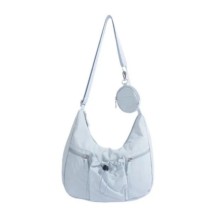 Bolso cruzado de estilo coreano para mujer, bolso plisado con cordón de gran capacidad, versátil, informal, de nailon - 1