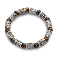 Pulsera de cuentas de runas vikingas para hombre, brazaletes étnicos con símbolo de Odín, joyería de Metal, pulseras con dijes de piedra Natural - details 5