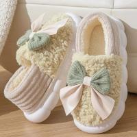 Zapatillas de mujer de algodón, zapatos de suela gruesa para casa, parejas cálidas, encaje, antideslizantes, con plataforma plana, para - details 14