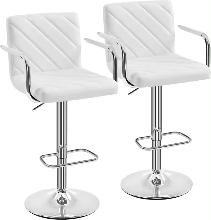 2pcs Taburetes de Bar Altura Ajustable 92-113,5cm Sillas de Bar Asientos Giratorios Diseño Moderno Taburetes Altos Blanco - 1
