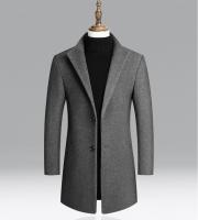 Chaqueta gruesa de lana para hombre, cortavientos de longitud media para otoño e invierno, color liso - details 3