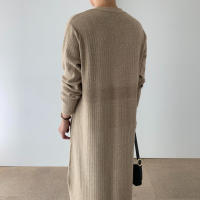 Vestido Largo de Punto Cálido con Cuello en V Cierre de Botón Único, Mango Largo, Moda de Commute para Mujeres - details 7