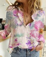 Camisas 2024 moda Primavera nueva estampado Floral blusas de manga larga con una hilera de botones Casual suelta Vintage Tops para mujeres - details 3