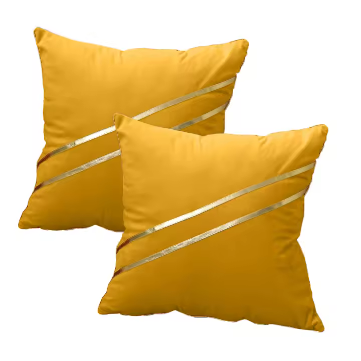 Funda de cojín de terciopelo a rayas de cuero dorado, 18x18 ", decoración moderna para sofá - 1
