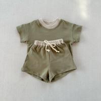 Conjunto de manga corta de color sólido para niños, conjunto de dos piezas de pantalones cortos de algodón sueltos para bebés - details 5
