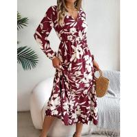 Vestido casual de manga larga con volantes para mujer, cintura de flores, otoño e invierno - details 10