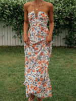 Nueva moda mujer vestido largo elegante sin mangas con cuello Halter vestido Floral vestido de verano gran oferta S-XL - details 6