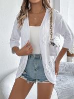 Cárdigan de punto con huecos de diamantes para mujer, Tops informales a prueba de sol, Color sólido, vacaciones de verano - details 7