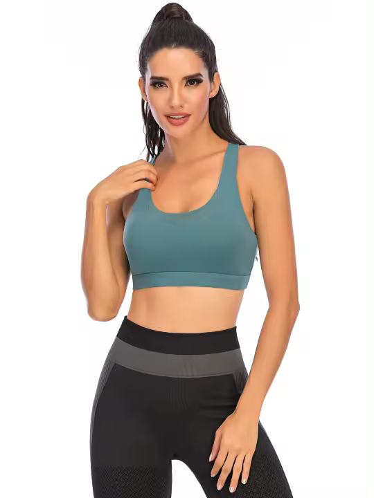 Tops cortos cruzados para mujer, camisa deportiva de manga corta para Yoga, color azul - 1