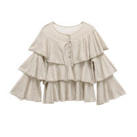 Nueva Primavera-Otoño OUWU Blusa de Punto Fino y Hermosa con Cuello en V y Volantes - details 1