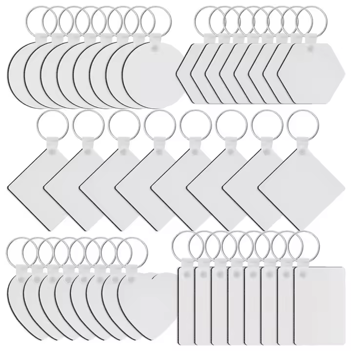 Juego de llaveros en blanco para sublimación, llavero con transferencia de calor, llaveros en blanco de MDF con llaveros, impreso a doble cara - 1