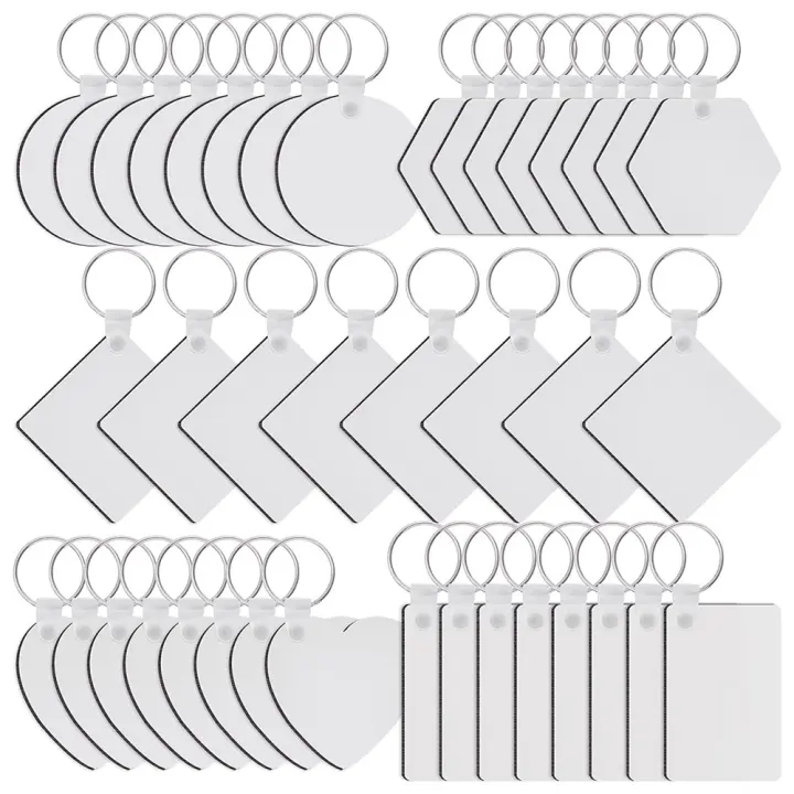 Juego de llaveros en blanco para sublimación, llavero con transferencia de calor, llaveros en blanco de MDF con llaveros, impreso a doble cara - 1