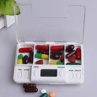 Caja de almacenamiento de plástico inteligente, 4 rejillas, recordatorio de sincronización electrónico, cajas de medicamentos, temporizador de alarma, organizador de escritorio, contenedor de pastillas - details 0